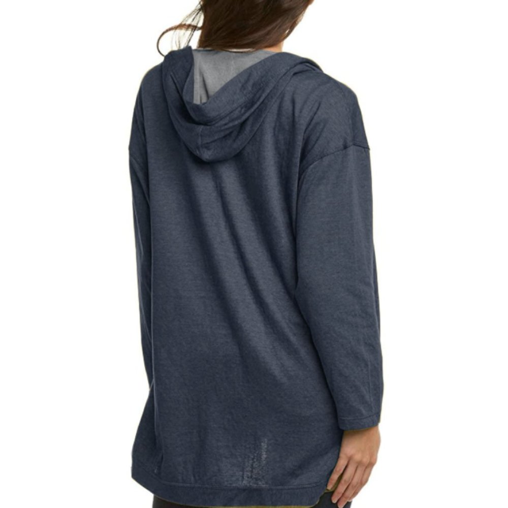 NEW Max Studio Women Long Sleeve Cascading Open Cardigan Blue Pocket Hoodie - Picture 2 of 2